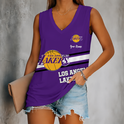 [HOT DEAL] NEW CUSTOMIZED NBA09 LLA LOS ANGELES LAKERS WOMEN'S V-NECK TANK TOP