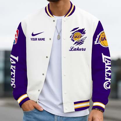 LIMITED EDITION - NEW CUSTOMIZED NBA09 LLA LA LAKERS BASEBALL JACKET, SATIN VARSITY JACKET