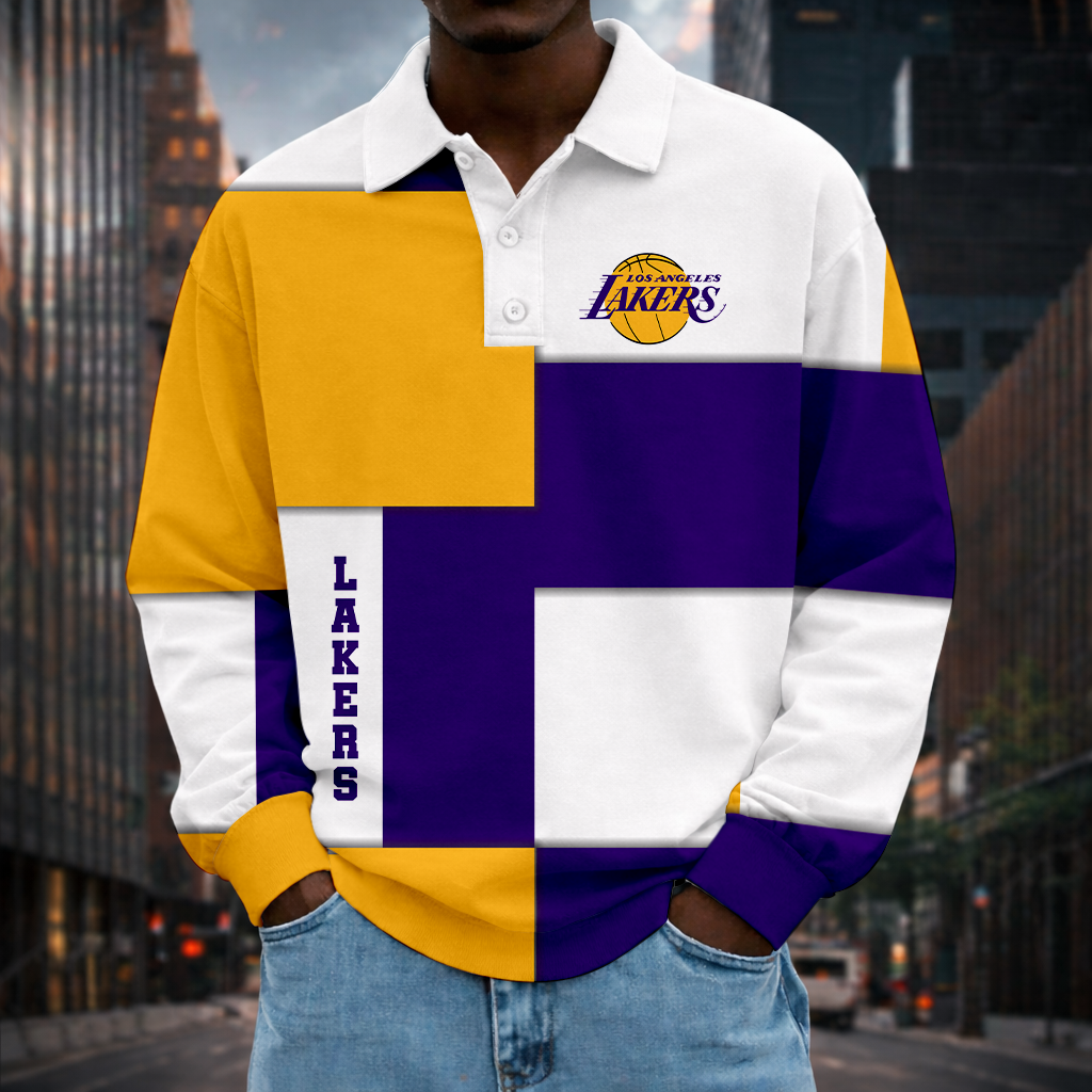 LIMITED EDITION - NEW CUSTOMIZED NBA09 LLA LOS ANGELES LAKERS MEN LONG SLEEVE POLO