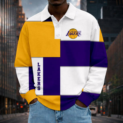 LIMITED EDITION - NEW CUSTOMIZED NBA09 LLA LOS ANGELES LAKERS MEN LONG SLEEVE POLO