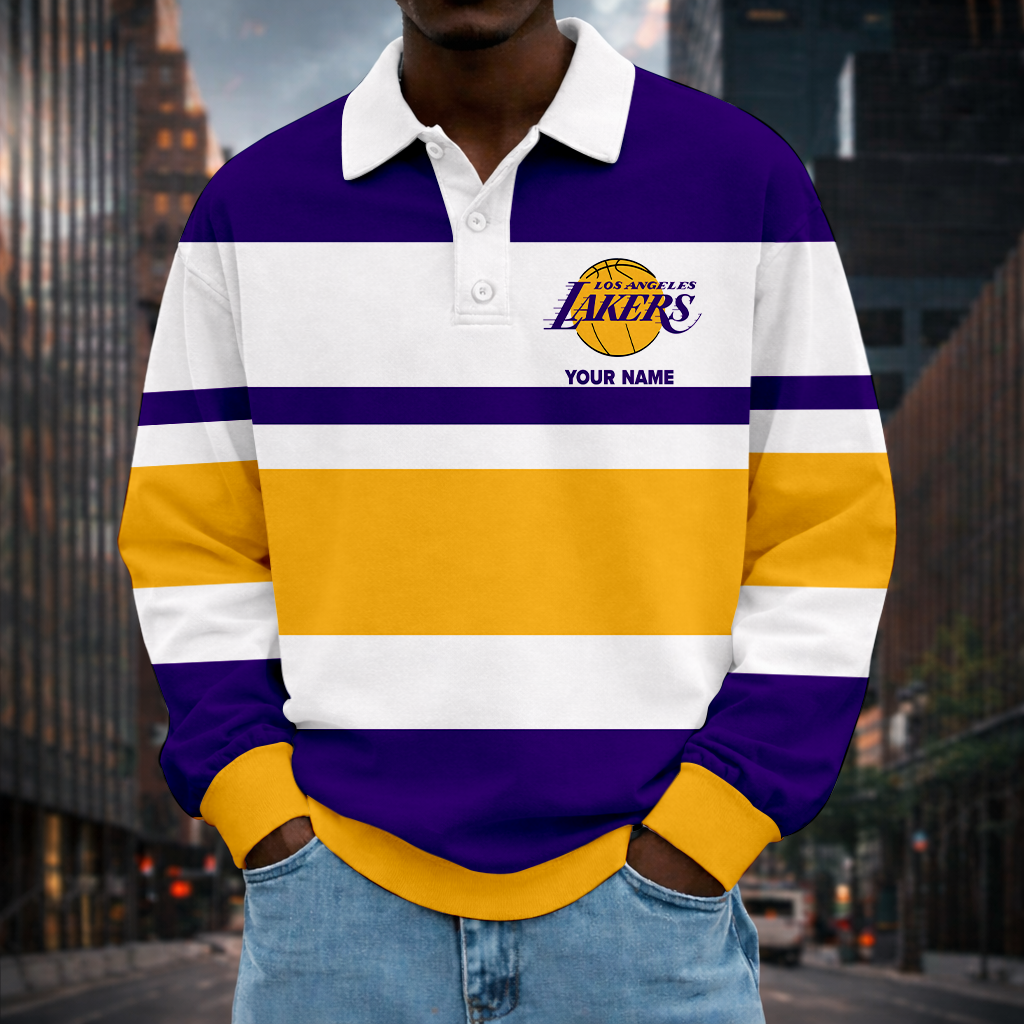 LIMITED EDITION - NEW CUSTOMIZED NBA09 LLA LA LAKERS MEN LONG SLEEVE POLO