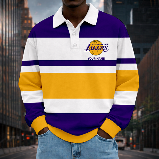 LIMITED EDITION - NEW CUSTOMIZED NBA09 LLA LA LAKERS MEN LONG SLEEVE POLO