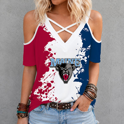 [FAN FAVORITE] NEW CUSTOMIZED NCAA MFF09 MBB MAINE BLACK BEARS CRISS CROSS V-NECK TOP