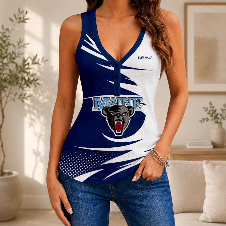 [FAN FAVORITE] NEW CUSTOMIZED NCAA MFF09 MBB MAINE BLACK BEARS WOMEN'S V-NECK TANK TOP