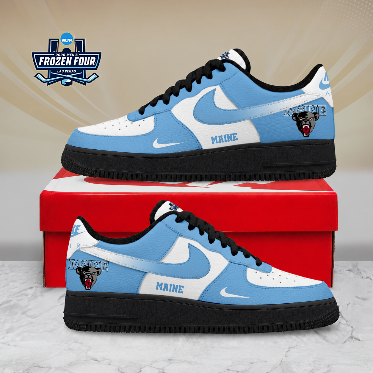 LIMITED EDITION - NEW CUSTOMIZED NCAA MFF09 MBB MAINE BLACK BEARS AF1 SHOES