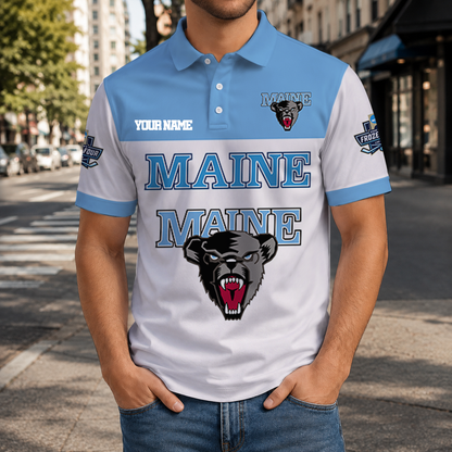 EXCLUSIVE EDITION - NEW CUSTOMIZED NCAA MFF09 MBB MAINE BLACK BEARS POLO SHIRT, ZIP POLO SHIRT & T-SHIRTS