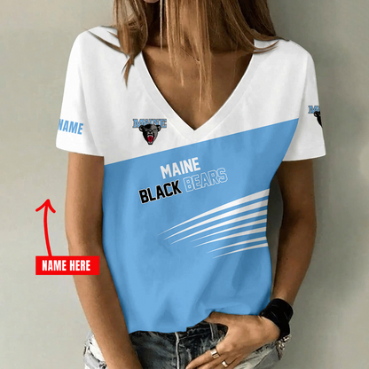 [FAN FAVORITE] NEW CUSTOMIZED NCAA MFF09 MBB MAINE BLACK BEARS V-NECK FEMALE SHIRT