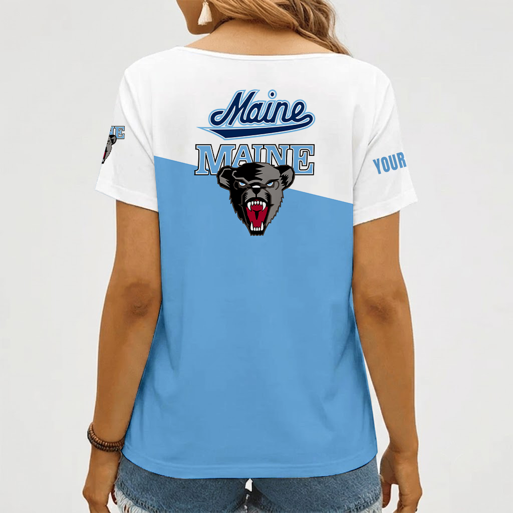 [FAN FAVORITE] NEW CUSTOMIZED NCAA MFF09 MBB MAINE BLACK BEARS V-NECK FEMALE SHIRT