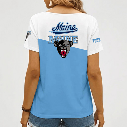[FAN FAVORITE] NEW CUSTOMIZED NCAA MFF09 MBB MAINE BLACK BEARS V-NECK FEMALE SHIRT