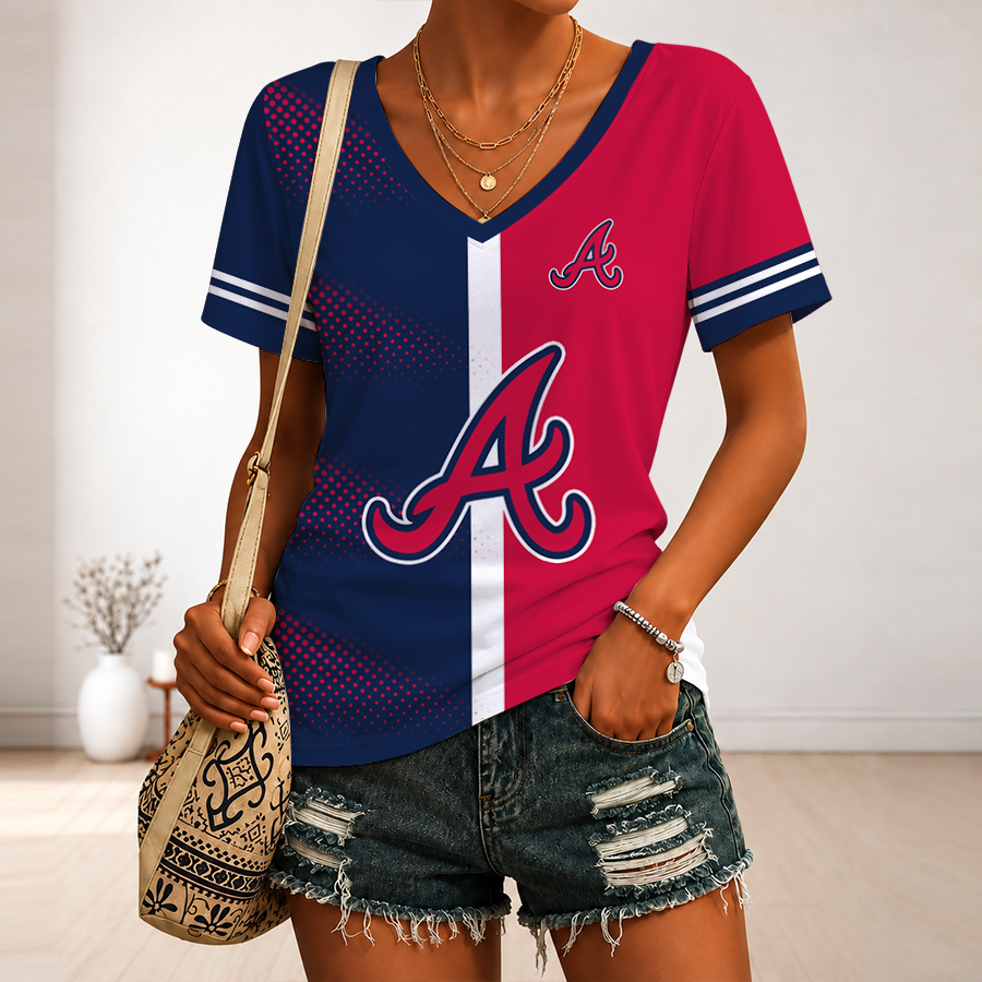 LIMITED EDITION - NEW CUSTOMIZED MLB09 ABS ATLANTA BRAVES V-NECK FEMALE SHIRT