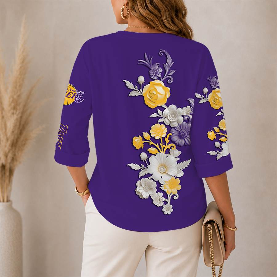 [HOT DEAL] NEW CUSTOMIZED NBA09 LLA LOS ANGELES LAKERS WOMEN'S V-NECK LONG SLEEVE SHIRT