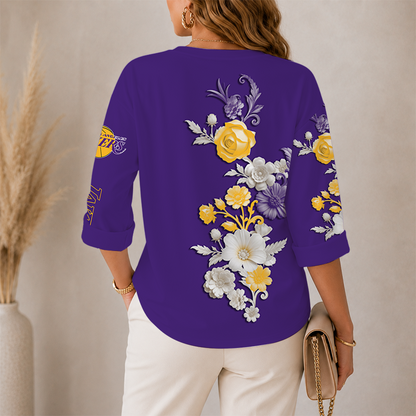 [HOT DEAL] NEW CUSTOMIZED NBA09 LLA LOS ANGELES LAKERS WOMEN'S V-NECK LONG SLEEVE SHIRT
