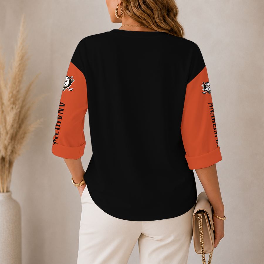 [SUPER SALE] NEW CUSTOMIZED NHL09 AHD ANAHEIM DUCKS WOMEN'S HEART V-NECK LONG SLEEVE SHIRT