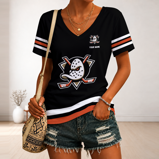 [SUPER SALE] NEW CUSTOMIZED NHL09 AHD ANAHEIM DUCKS V-NECK FEMALE SHIRT
