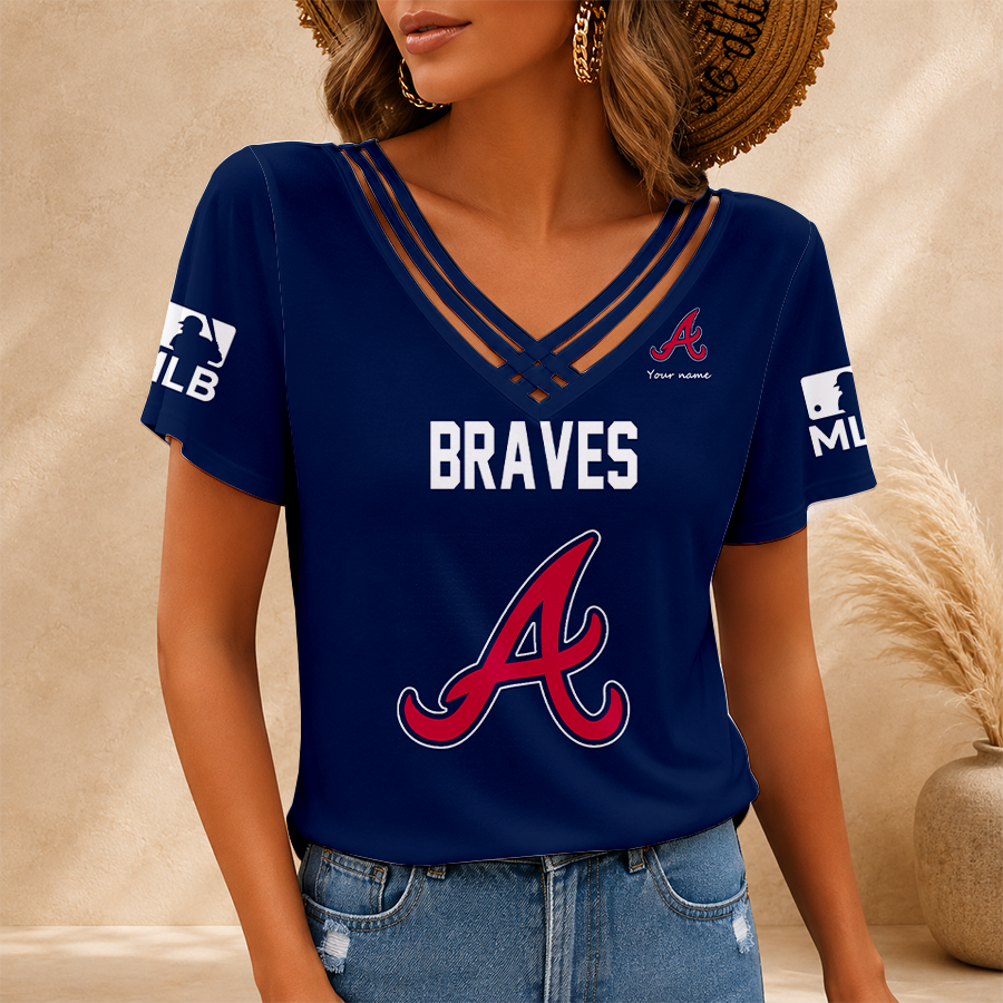 [FLASH SALE] NEW CUSTOMIZED MLB09 ABS ATLANTA BRAVES V-NECK SHIRT