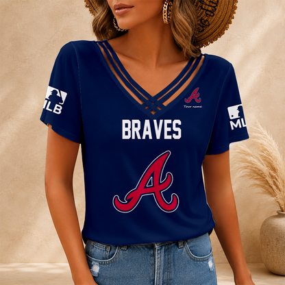 [FLASH SALE] NEW CUSTOMIZED MLB09 ABS ATLANTA BRAVES V-NECK SHIRT