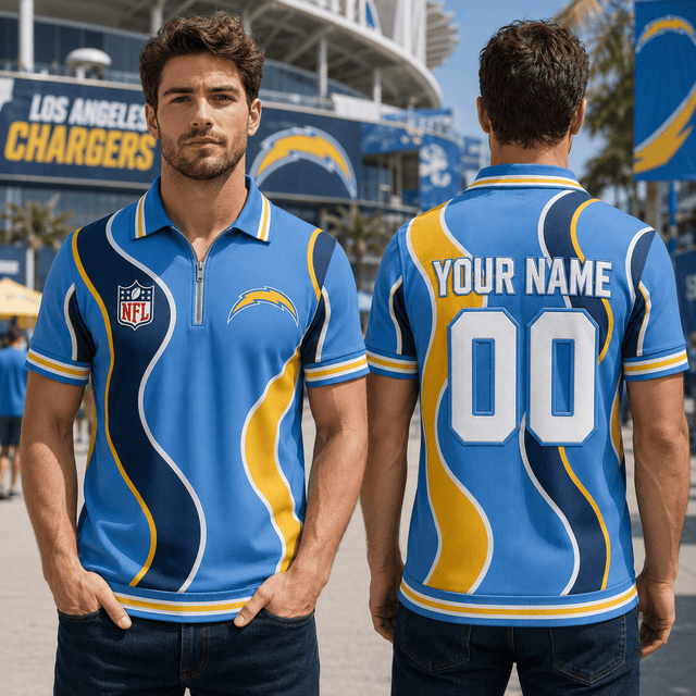 EXCLUSIVE EDITION - NEW CUSTOMIZED NFL09 LAC LOS ANGELES CHARGERS POLO SHIRT, ZIP POLO SHIRT, T-SHIRT, HOODIE, ZIP HOODIE & SWEATSHIRT