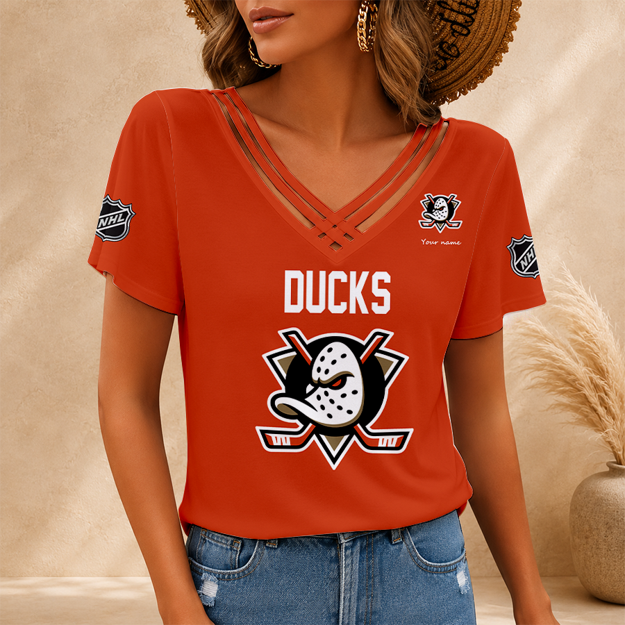 [SUPER SALE] NEW CUSTOMIZED NHL09 AHD ANAHEIM DUCKS V-NECK SHIRT