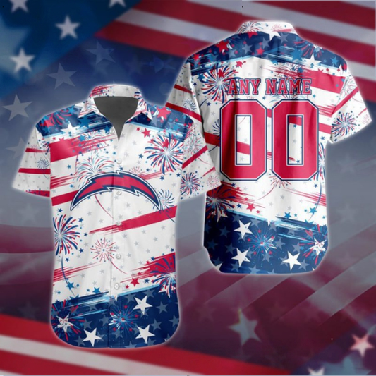 VIRAL EDITION - NEW CUSTOMIZED NFL09 LAC LOS ANGELES CHARGERS PATRIOTIC USA HAWAIIAN SHIRT