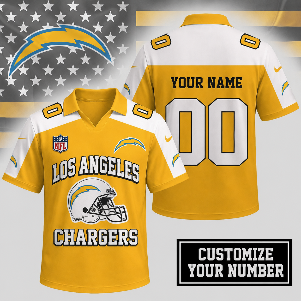 ELITE EDITION - NEW CUSTOMIZED NFL09 LAC LOS ANGELES CHARGERS POLO SHIRT
