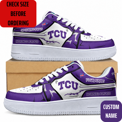 VIRAL EDITION - NEW CUSTOMIZED NCAA FBS09 THF TCU HORNED FROGS AF1 SHOES