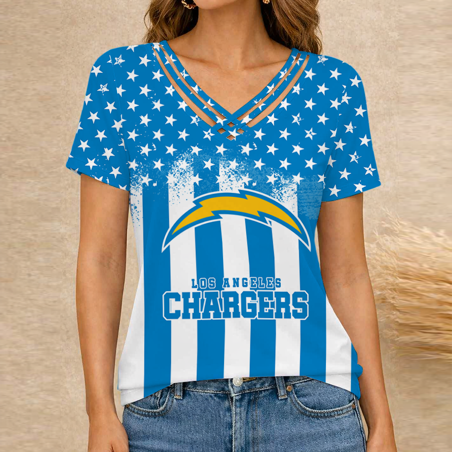 [SPECIAL OFFER] NEW CUSTOMIZED NFL09 LAC LOS ANGELES CHARGERS V-NECK SHIRT