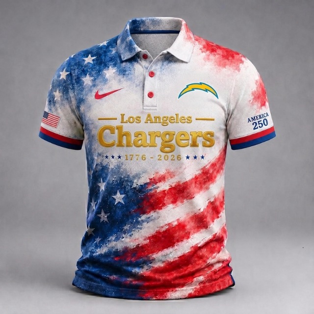 MEGA SALE - NEW CUSTOMIZED NFL09 LAC LOS ANGELES CHARGERS USA 250TH ANNIVERSARY POLO SHIRT, ZIP POLO SHIRT & T-SHIRTS