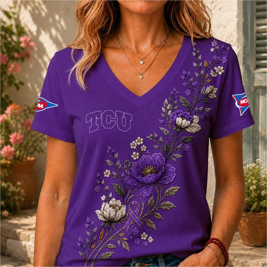 ELITE EDITION - NEW CUSTOMIZED NCAA FBS09 THF TCU HORNED FROGS V-NECK FEMALE SHIRT