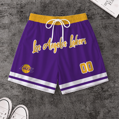 LIMITED EDITION - NEW CUSTOMIZED NBA09 LLA LOS ANGELES LAKERS SHORT PANTS