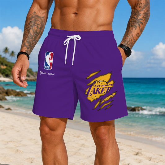 LIMITED EDITION - NEW CUSTOMIZED NBA09 LLA LOS ANGELES LAKERS SHORT PANTS