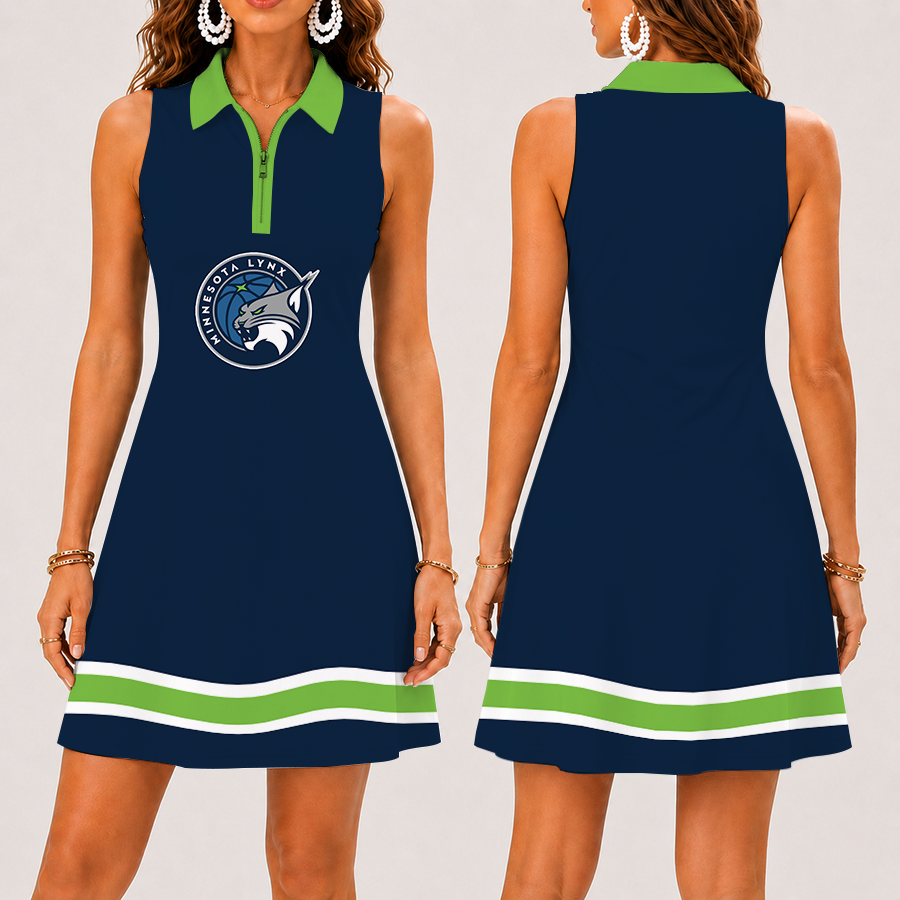 [FAN FAVORITE] NEW CUSTOMIZED WNBA09 MNL MINNESOTA LYNX WOMEN'S ZIP SLEEVELESS POLO DRESS