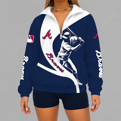 [FLASH SALE] NEW CUSTOMIZED MLB09 ABS ATLANTA BRAVES V-NECK ZIPPER SWEATSHIRT JACKET