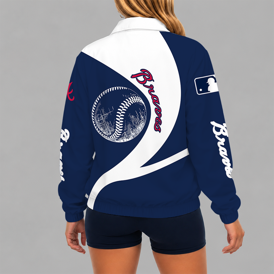 [FLASH SALE] NEW CUSTOMIZED MLB09 ABS ATLANTA BRAVES V-NECK ZIPPER SWEATSHIRT JACKET