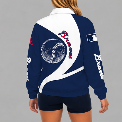 [FLASH SALE] NEW CUSTOMIZED MLB09 ABS ATLANTA BRAVES V-NECK ZIPPER SWEATSHIRT JACKET