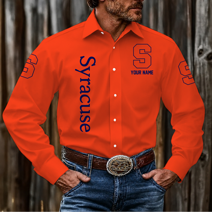 EXCLUSIVE EDITION - NEW CUSTOMIZED NCAA CFH09 SYO SYRACUSE ORANGE MEN'S LONG SLEEVE BUTTON-UP SHIRT