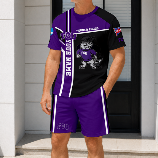 ELITE EDITION - NEW CUSTOMIZED NCAA FBS09 THF TCU HORNED FROGS T-SHIRT & SHORT PANTS SET