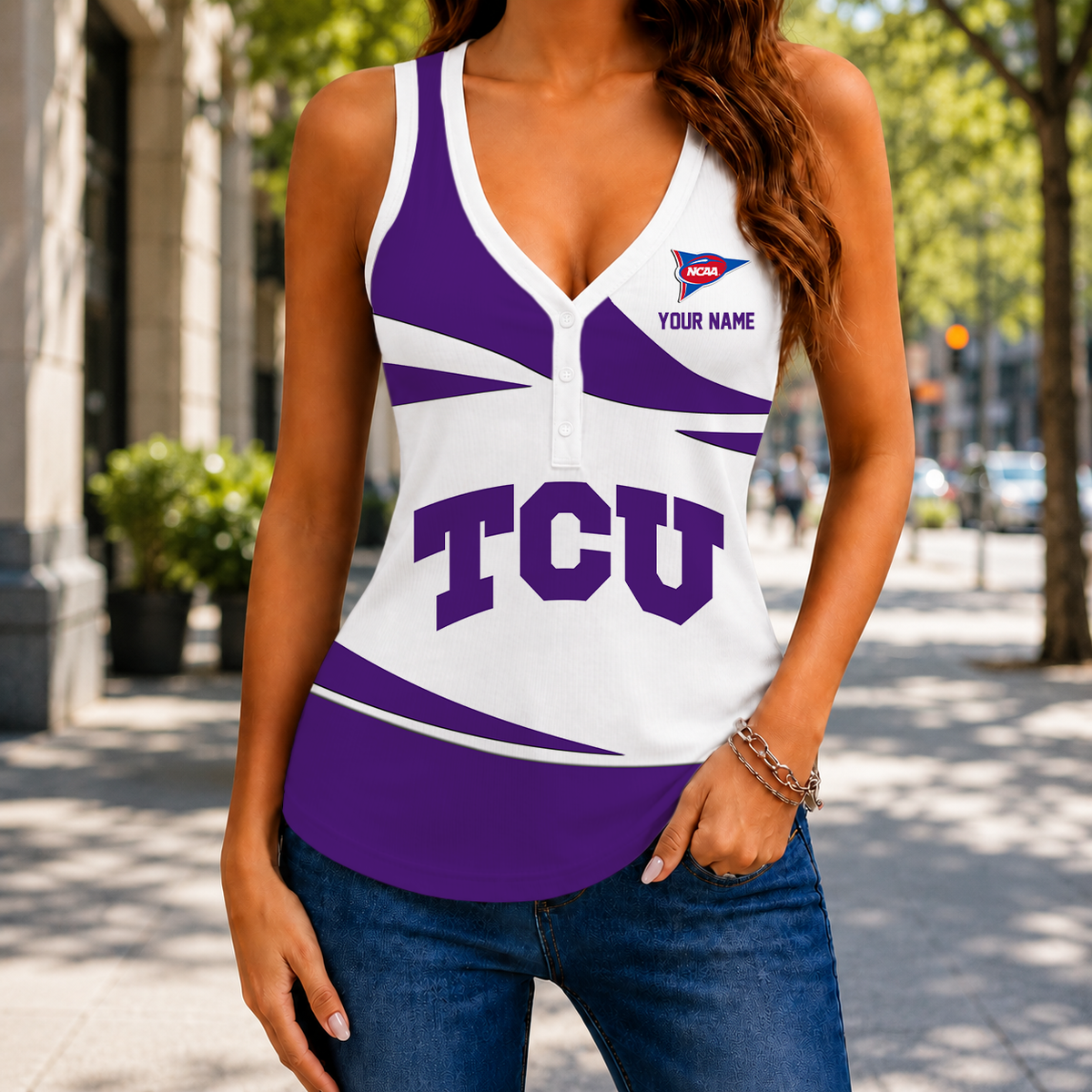 LIMITED EDITION - NEW CUSTOMIZED NCAA FBS09 THF TCU HORNED FROGS WOMEN'S V-NECK TANK TOP
