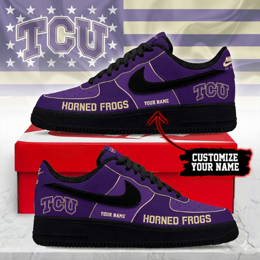 ELITE EDITION - NEW CUSTOMIZED NCAA FBS09 THF TCU HORNED FROGS AF1 SHOES