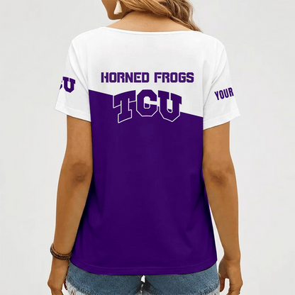 [FAN FAVORITE] NEW CUSTOMIZED NCAA FBS09 THF TCU HORNED FROGS V-NECK FEMALE SHIRT