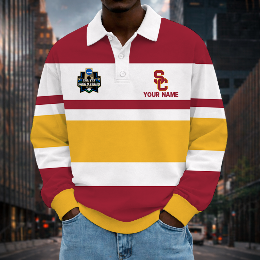 LIMITED EDITION - NEW CUSTOMIZED NCAA CWS09 USC USC TROJANS UNISEX LONG SLEEVE POLO