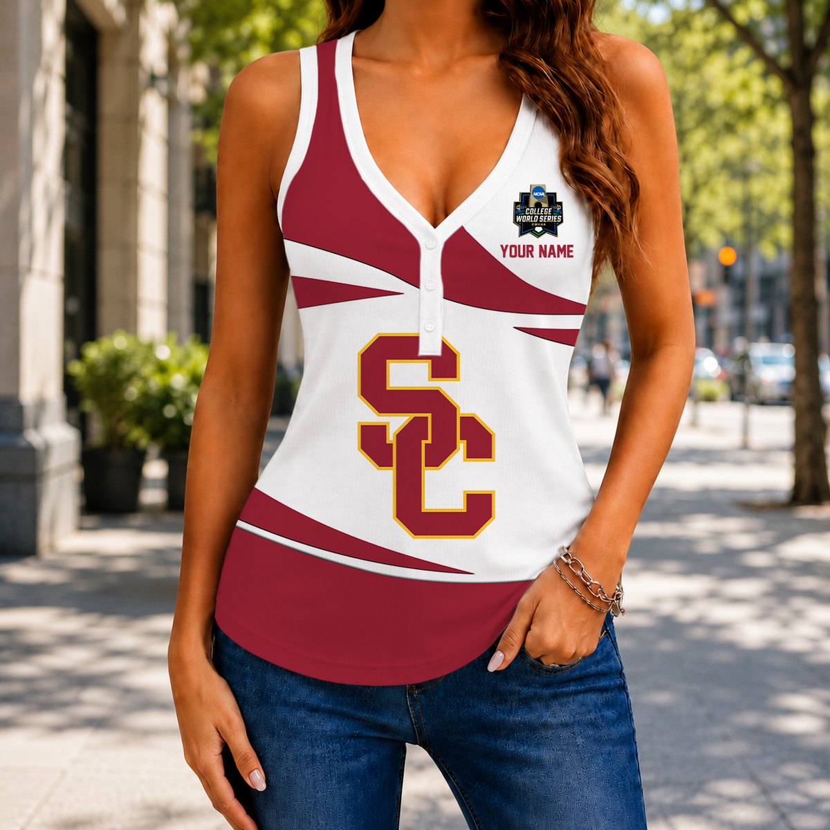 LIMITED EDITION - NEW CUSTOMIZED NCAA CWS09 USC USC TROJANS WOMEN'S V-NECK TANK TOP