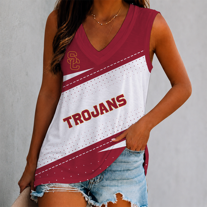 VIRAL EDITION - NEW CUSTOMIZED NCAA CWS09 USC USC TROJANS WOMEN'S V-NECK TANK TOP