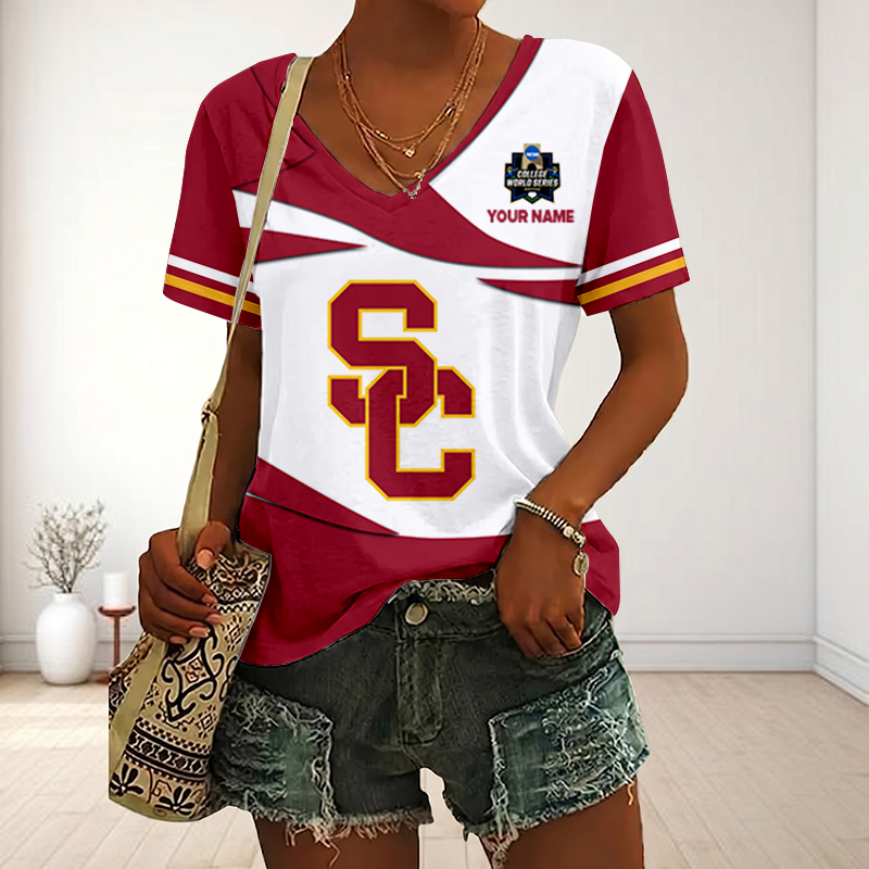 LIMITED DROP - NEW CUSTOMIZED | NCAA CWS09 USC USC TROJANS V-NECK FEMALE SHIRT