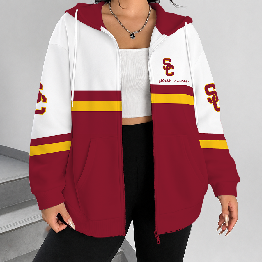 [FAN FAVORITE] NEW CUSTOMIZED NCAA CWS09 USC USC TROJANS ZIP HOODIE