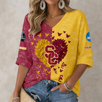 LIMITED EDITION - NEW CUSTOMIZED NCAA CWS09 USC USC TROJANS WOMEN'S HEART V-NECK LONG SLEEVE SHIRT