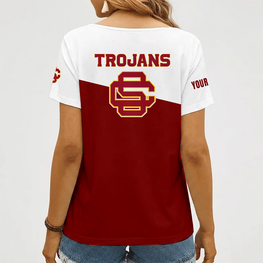 [FAN FAVORITE] NEW CUSTOMIZED NCAA CWS09 USC USC TROJANS V-NECK FEMALE SHIRT