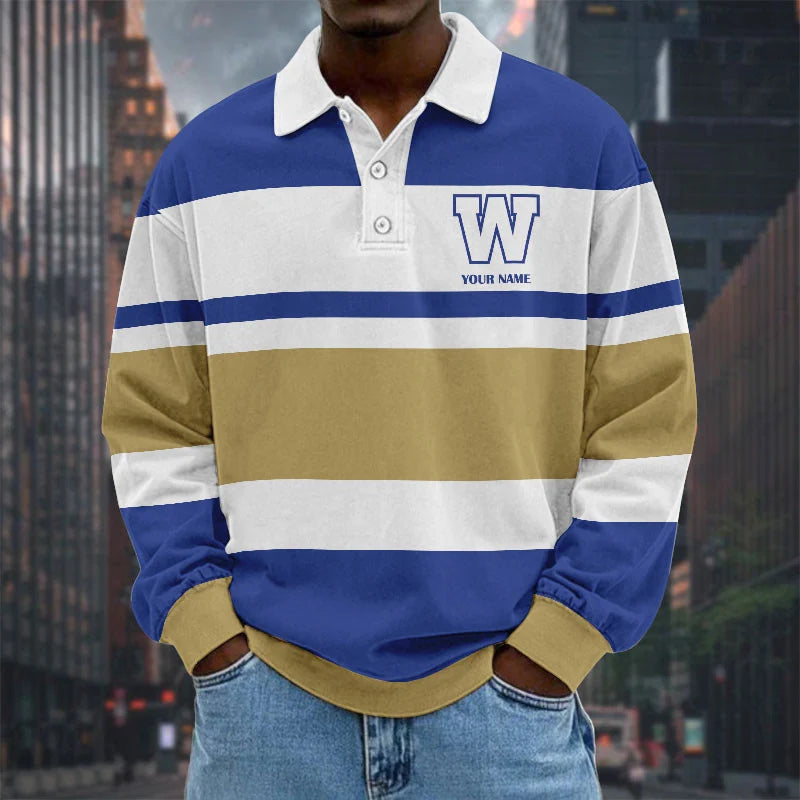 [FAN EXCLUSIVE] NEW CUSTOMIZED CFL09 WPG WINNIPEG BLUE BOMBERS LONG SLEEVE POLO
