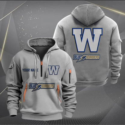 [FAN EXCLUSIVE] NEW CUSTOMIZED CFL09 WPG WINNIPEG BLUE BOMBERS MUTICOLOR QUARTER ZIP HOODIE
