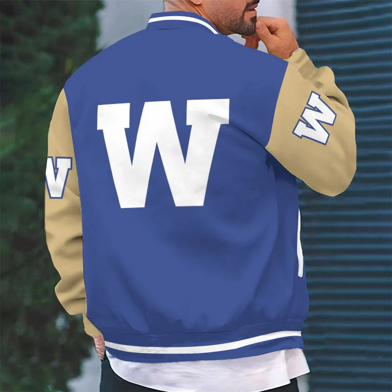 [FAN EXCLUSIVE] NEW CUSTOMIZED CFL09 WPG WINNIPEG BLUE BOMBERS BASEBALL JACKET & SATIN VARSITY JACKET