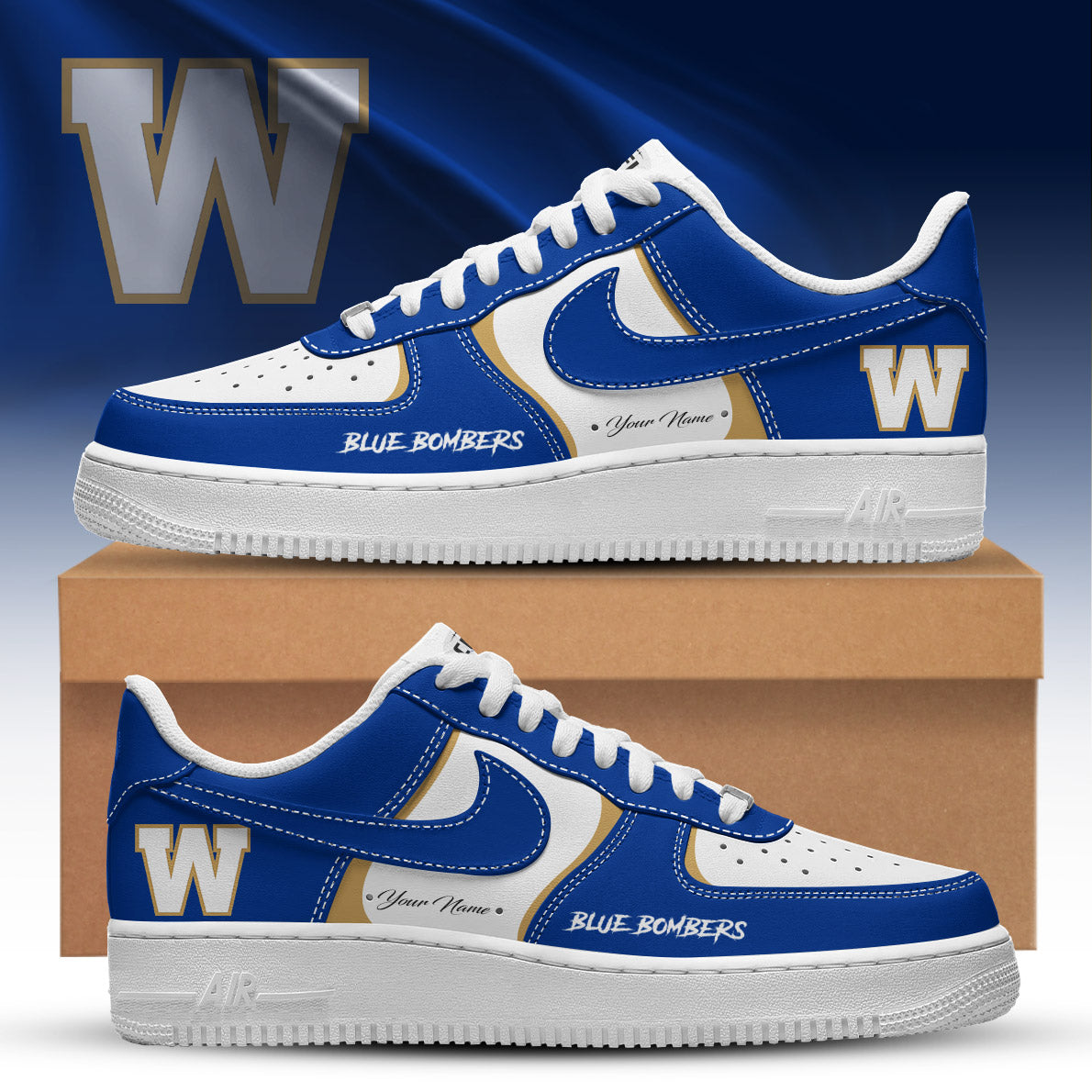 [FAN EXCLUSIVE] NEW CUSTOMIZED CFL09 WPG WINNIPEG BLUE BOMBERS AF1 SHOES